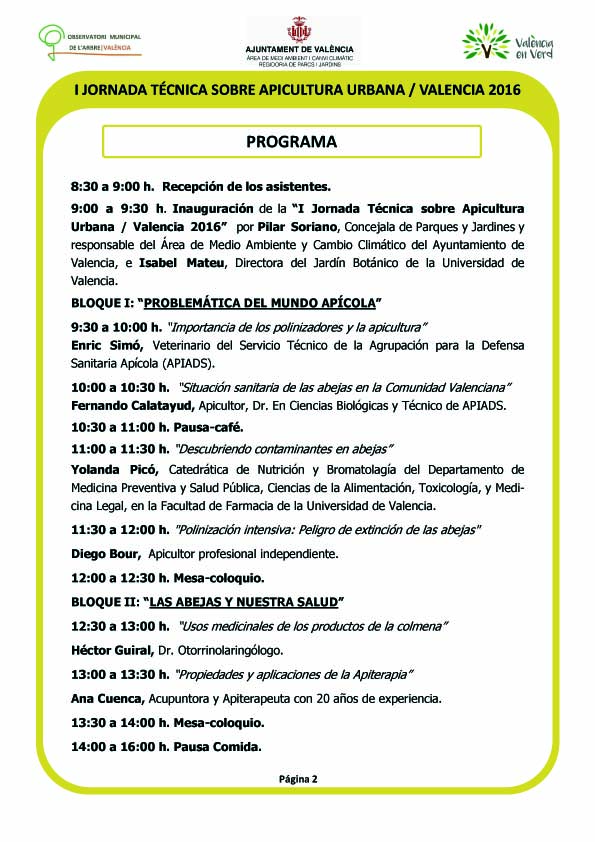 I Jornada Técnica Apicultura Urbana Valencia 2016